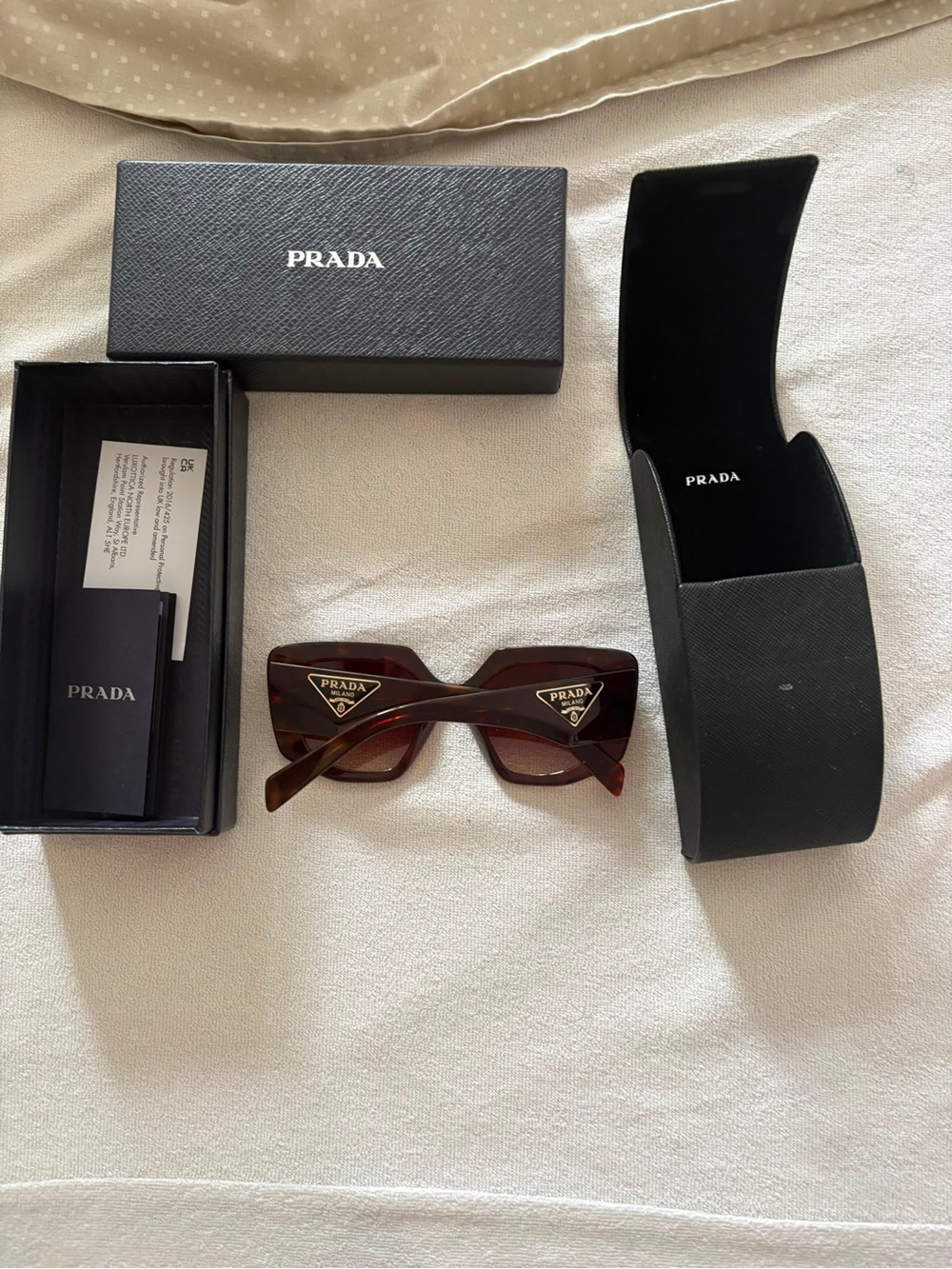 Prada Brown Tortoise Angular Sunglasses with Gold Logos